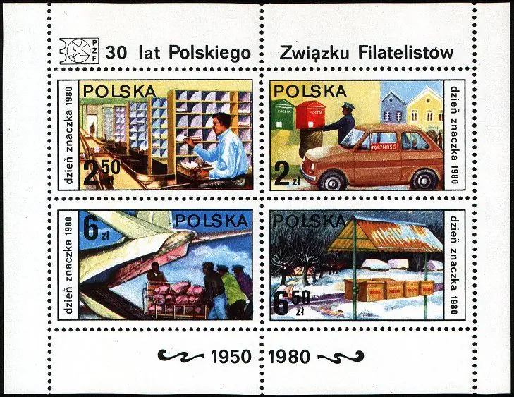 Dzień Znaczka 1980 - Postęp pocztowy. 30 lat Polskiego Związku Filatelistów