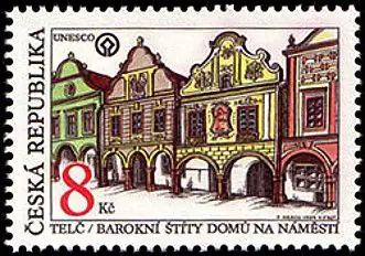 Piękno Ojczyzny Barokowe szczyty domów z arkadami na placu w Telč