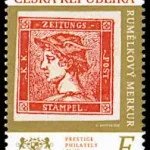 Znaczek na znaczku Austriacki czerwony znaczek "Merkury" z 1856 r.