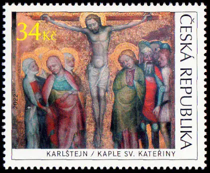 Sztuka: Czeskie gotyckie malowidła ścienne Ukrzyżowanie, kaplica św. Katarzyny, zamek Karlstejn